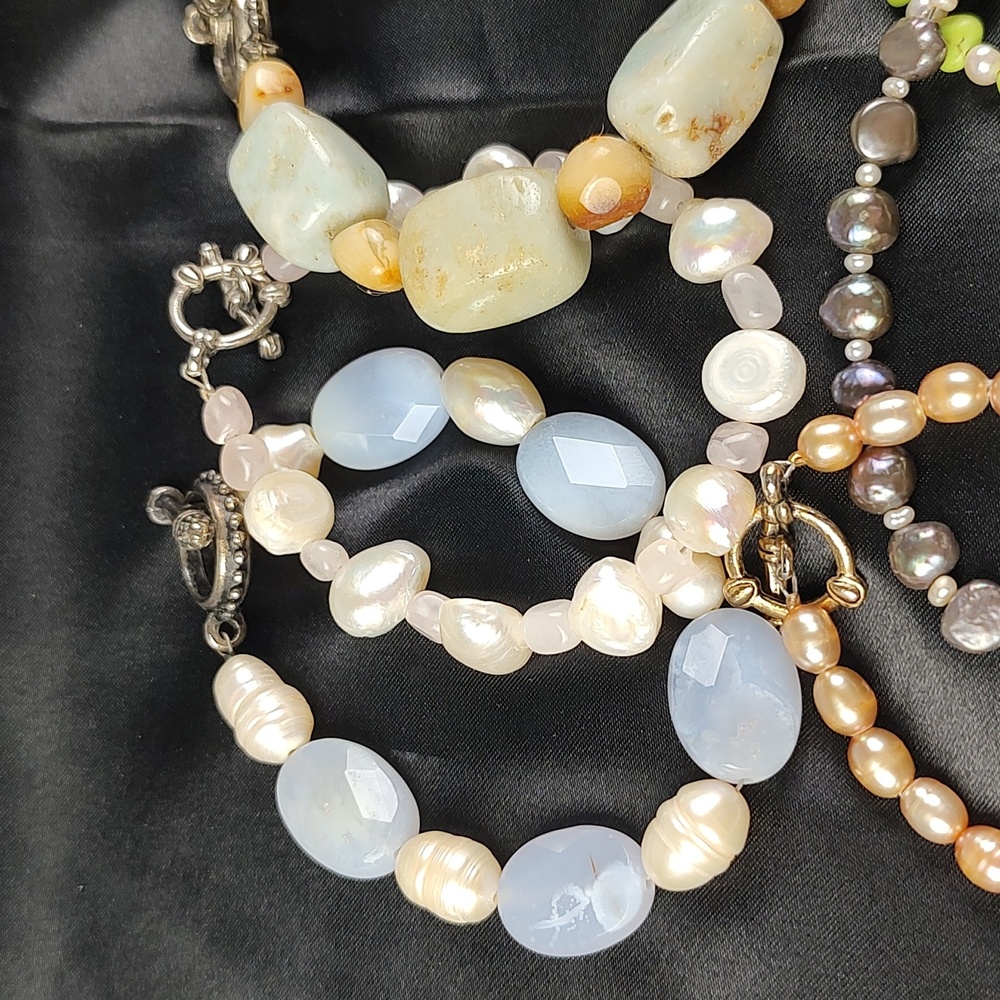13 VTG NEW Resell 💲Bundle! Genuine Pearls Jasper Aquamarine Bracelets - Picture 7 of 17